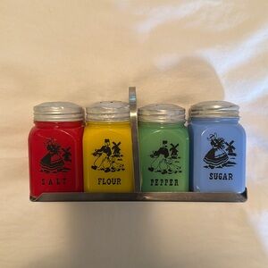 Colorful Vintage Dutch Spice Shakers Set by Hazel Atlas